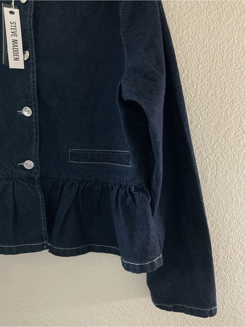 Steve Madden Abigale Peplum Denim Blue Blazer Jacket - Picture 4 of 5